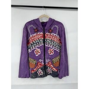Rising International Zip Hippie Patchwork Hoodie Women S Purple Retro Boho Hobo